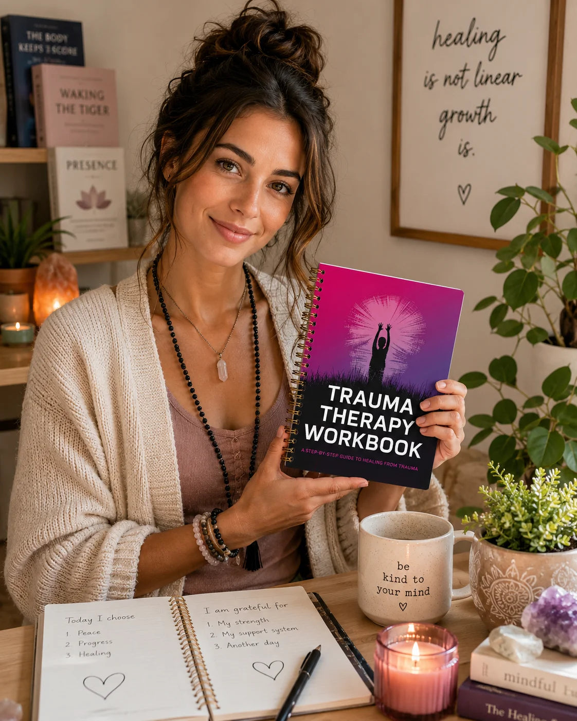 Trauma Therapy Workbook for Emotional Healing, Spiral Bound Journal with Daily Prompts to Process Emotions & Reduce Stress