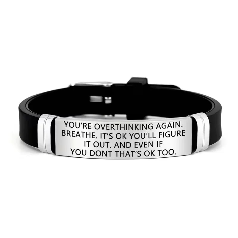 Inspirational Anxiety Relief Adjustable Silicone Bracelet Stainless Steel Quote Mental Health Awareness Gift For Women Men