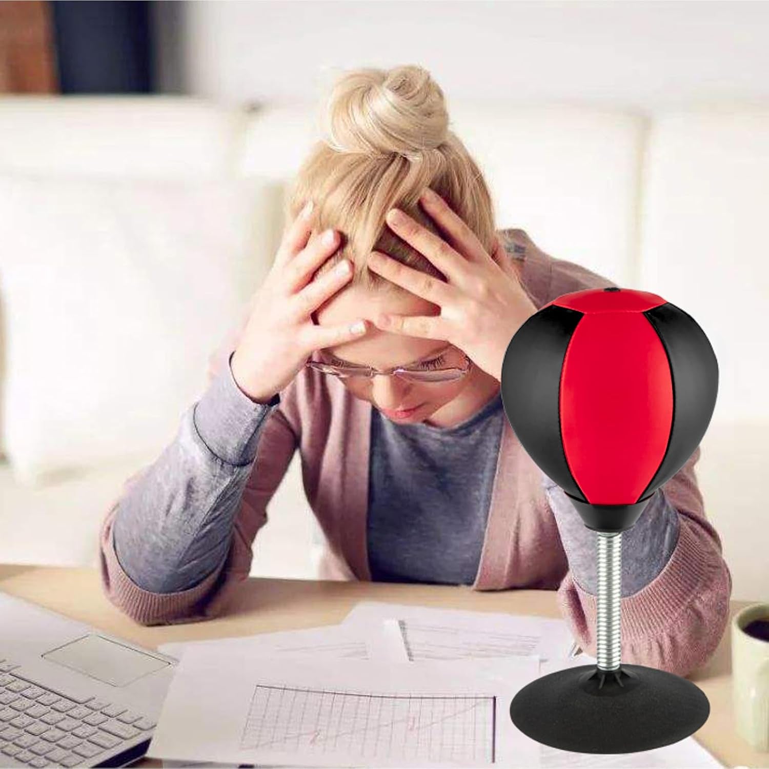 Stress Buster Desktop Punching Bag - Suctions to Your Desk,  Heavy Duty Stress Relief Ball, Funny Gifts for Boss or Coworker, Easter