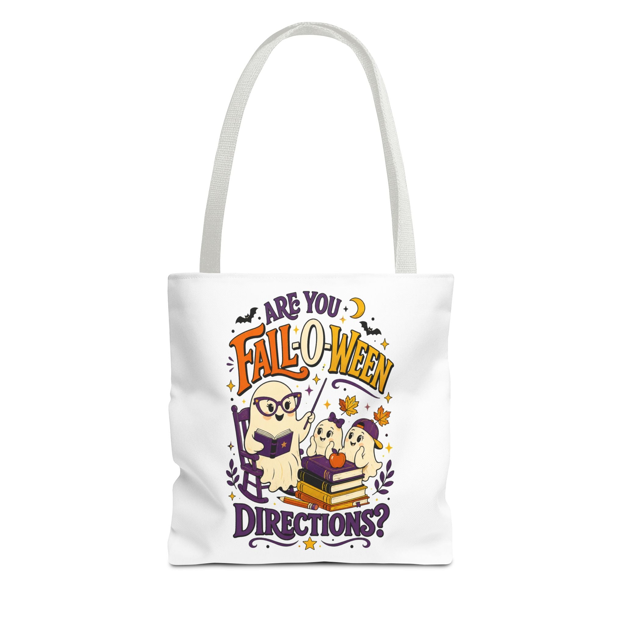 Halloween Tote Bag — "Are You Fall-o-ween Directions?" Cute Spooky Owl & Ghost Trick-or-Treat Tote