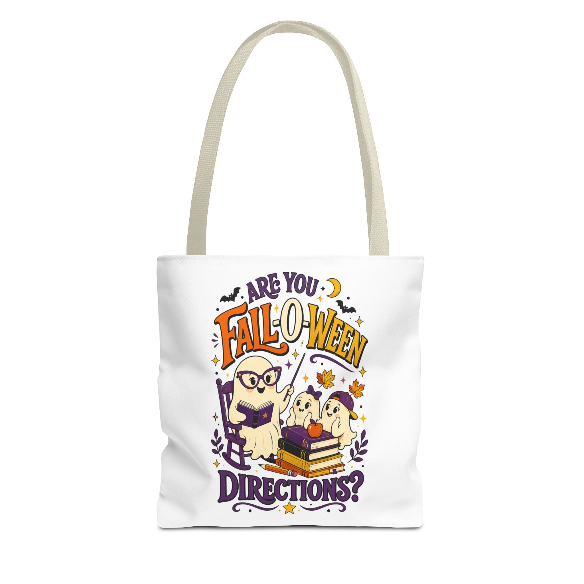 Halloween Tote Bag — "Are You Fall-o-ween Directions?" Cute Spooky Owl & Ghost Trick-or-Treat Tote