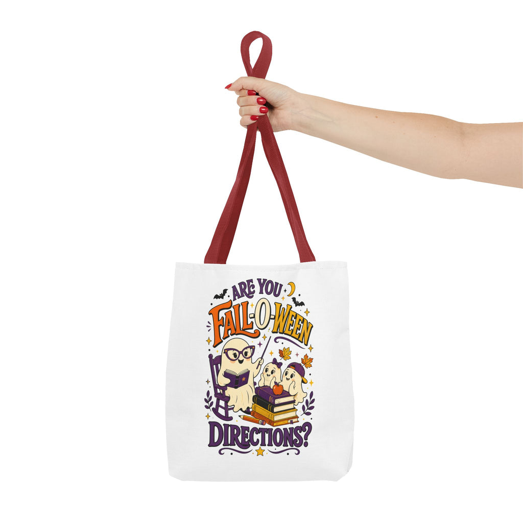 Halloween Tote Bag — "Are You Fall-o-ween Directions?" Cute Spooky Owl & Ghost Trick-or-Treat Tote