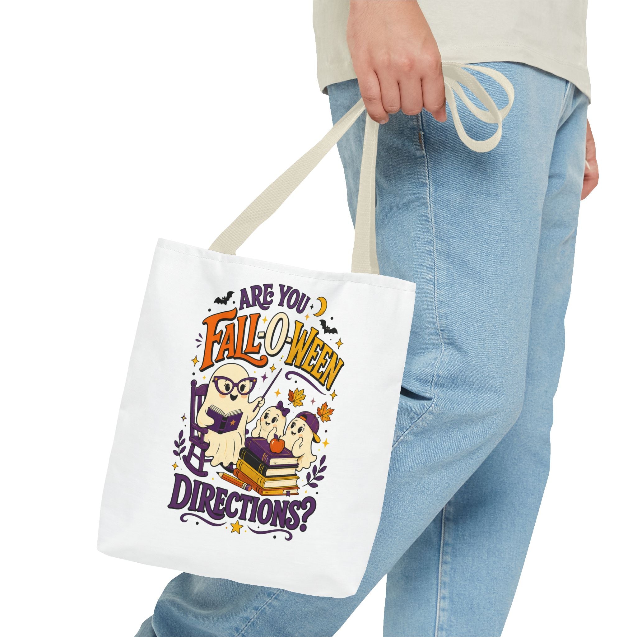 Halloween Tote Bag — "Are You Fall-o-ween Directions?" Cute Spooky Owl & Ghost Trick-or-Treat Tote