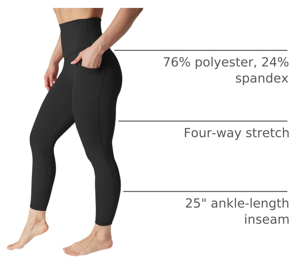 Squat Proof Elastic Free Super High Waisted Tummy Control Ankle Leggings with Pockets