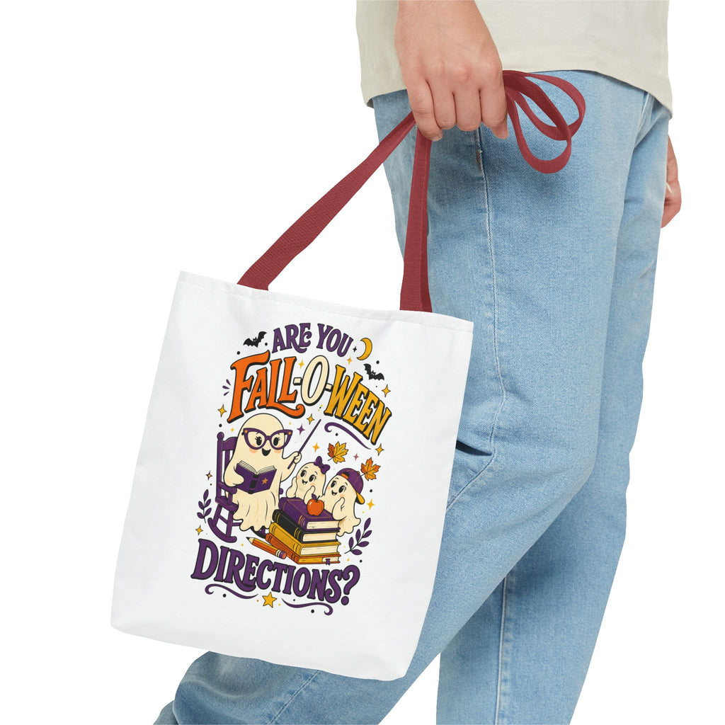Halloween Tote Bag — "Are You Fall-o-ween Directions?" Cute Spooky Owl & Ghost Trick-or-Treat Tote