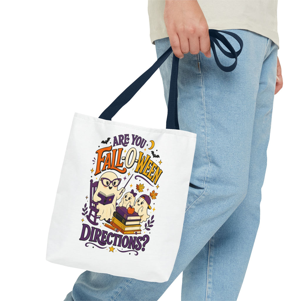 Halloween Tote Bag — "Are You Fall-o-ween Directions?" Cute Spooky Owl & Ghost Trick-or-Treat Tote