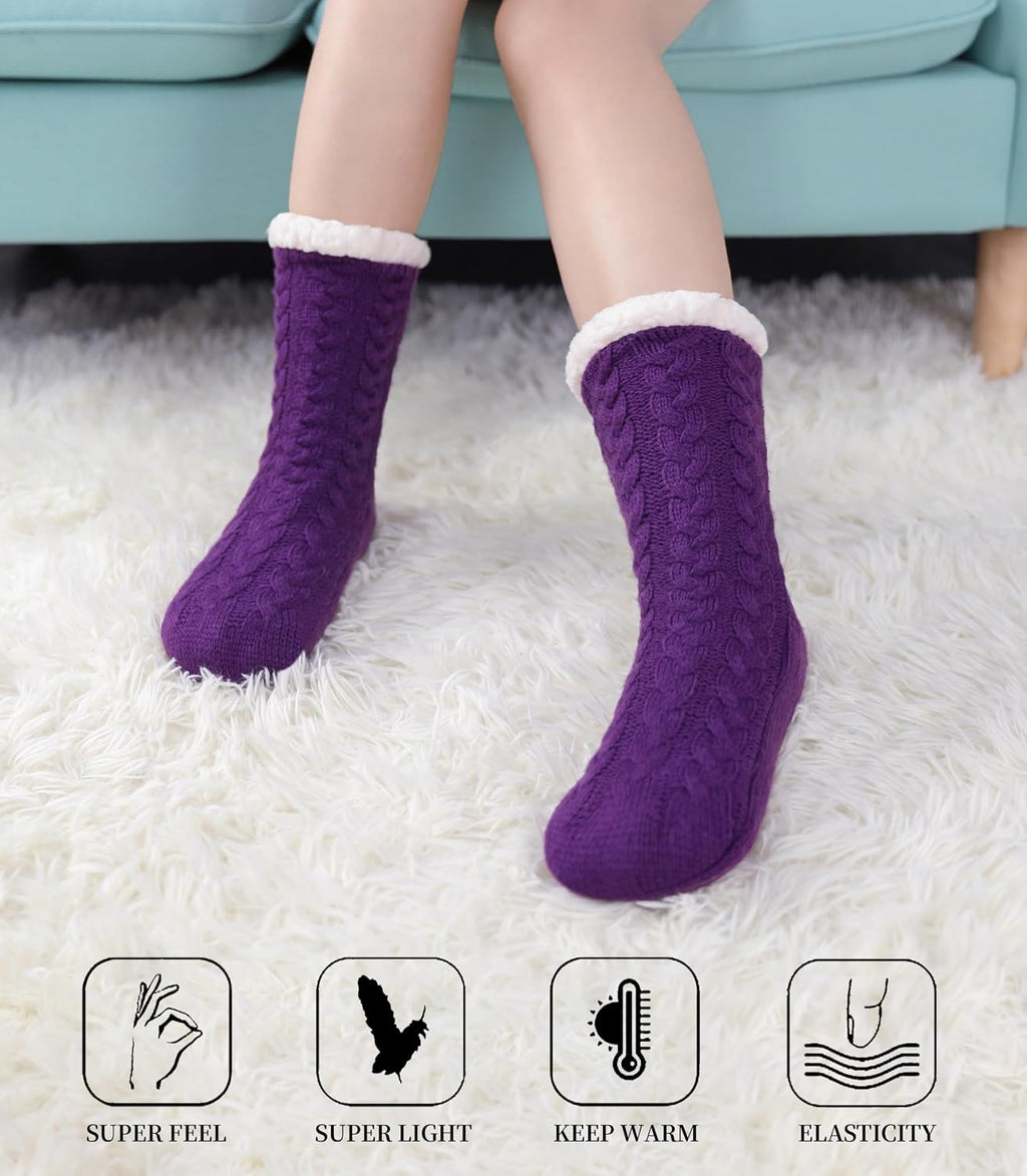 Women'S Winter Super Soft Warm Cozy Fleece Lined Fuzzy Slipper Socks with Grippers