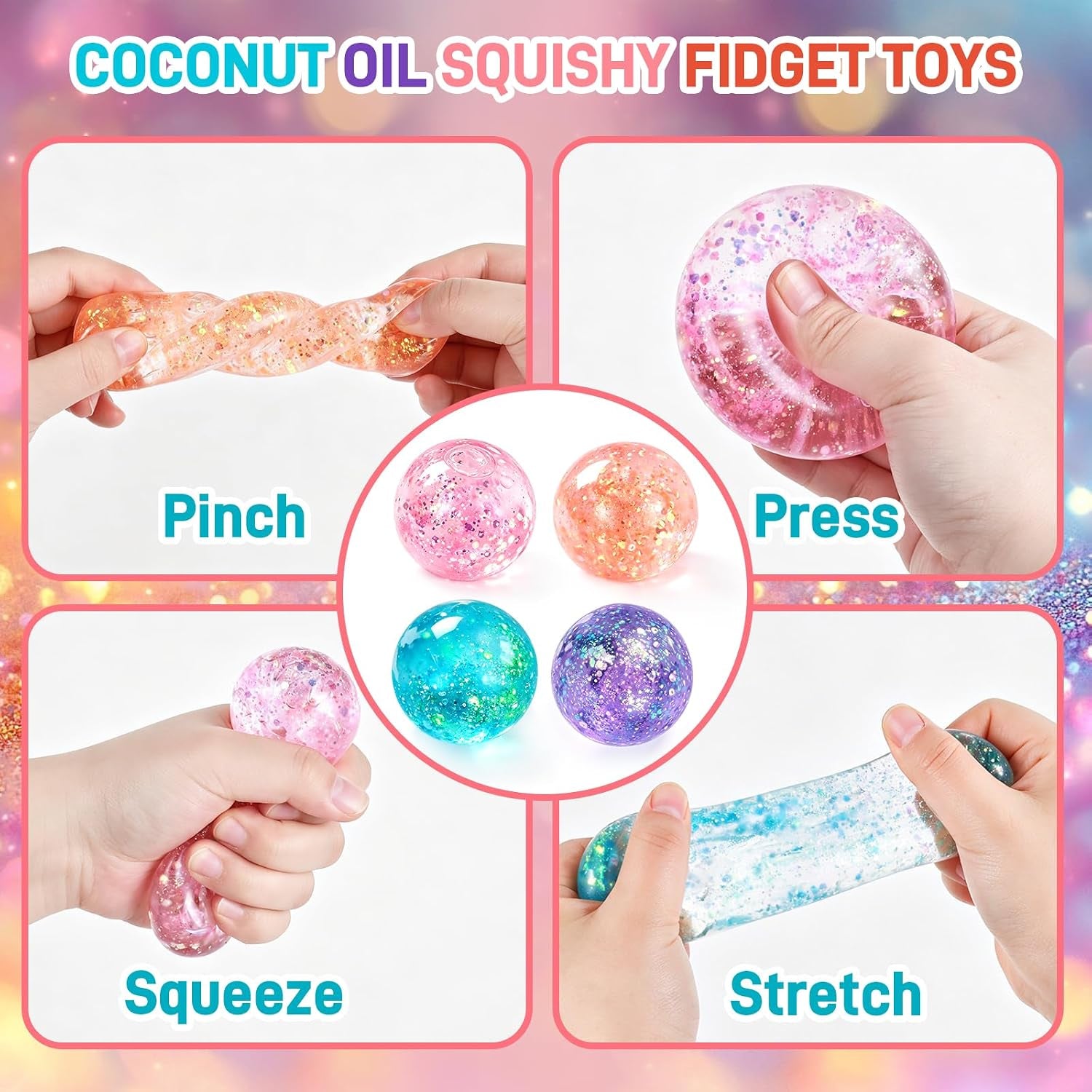 Coconut Oil Squishy, Coconut Oil Slow Rising Squeeze Stress Ball Clear Jelly Bubblegum Texture Coconut Oil Squishy Toy (Orange-A)