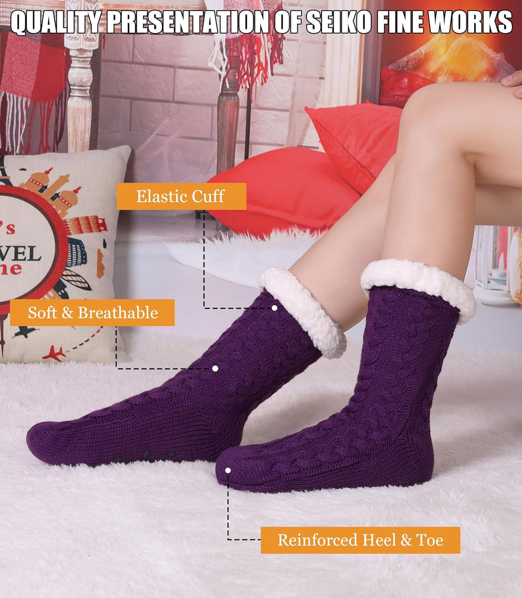 Women'S Winter Super Soft Warm Cozy Fleece Lined Fuzzy Slipper Socks with Grippers