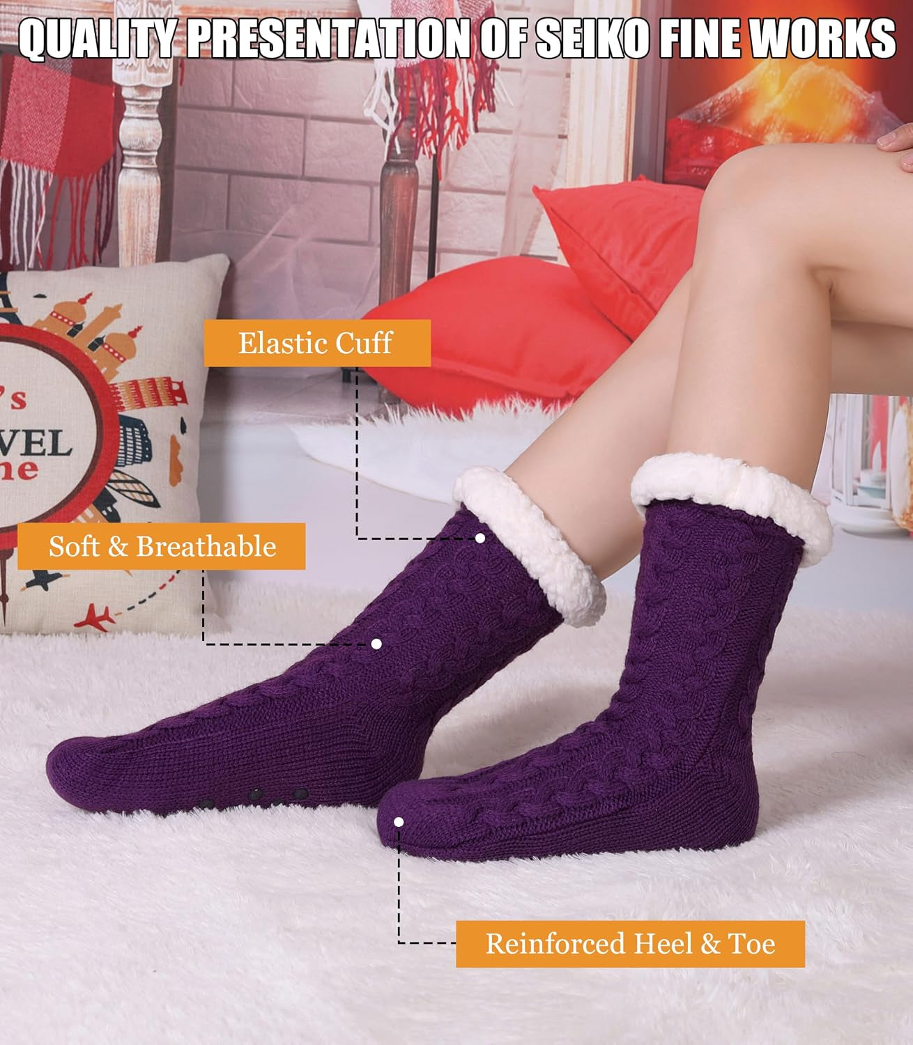Women'S Winter Super Soft Warm Cozy Fleece Lined Fuzzy Slipper Socks with Grippers