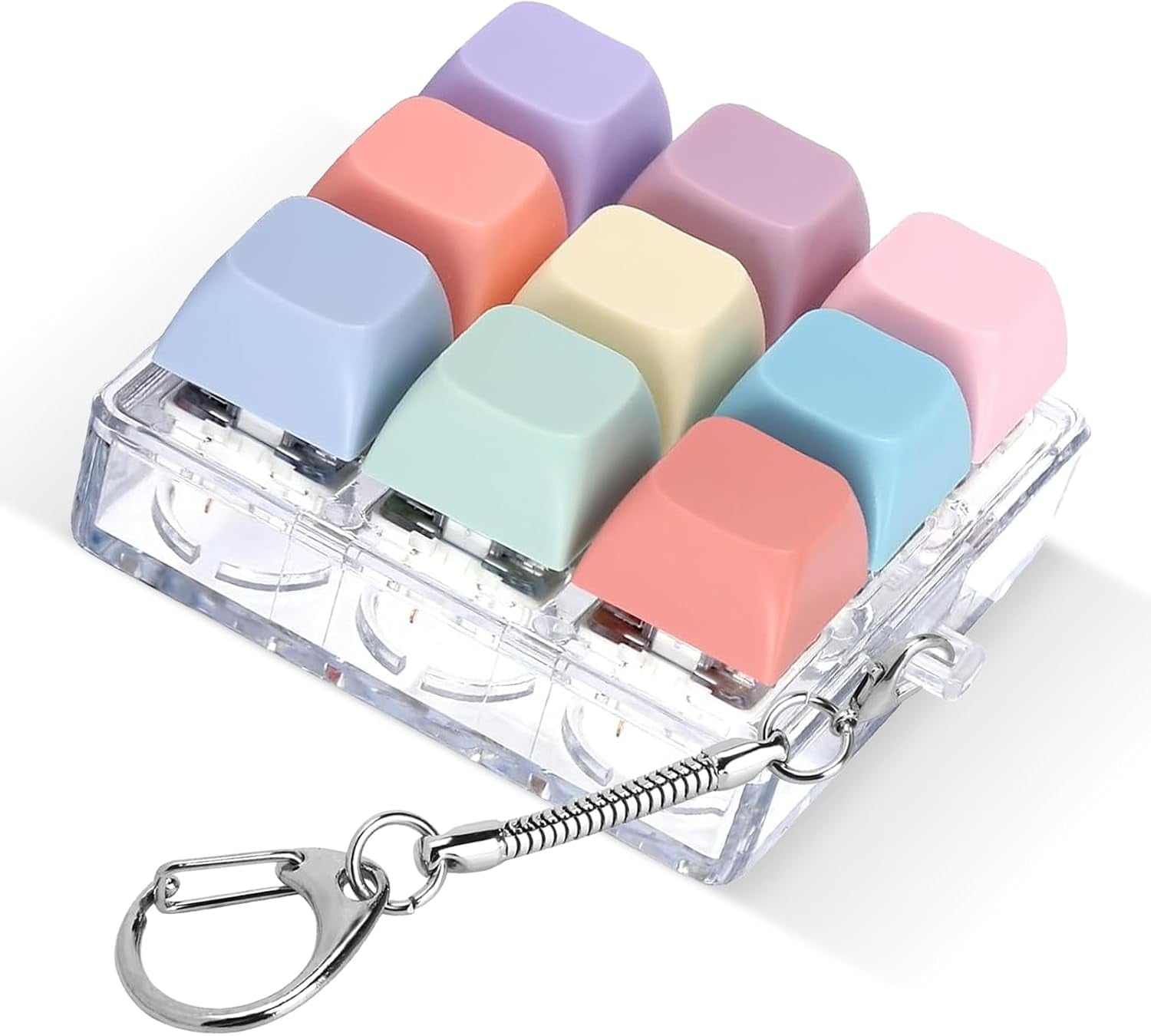 Keyboard Fidget Toy, Fidget Clicker Keychain Stress Relief Button Toy for Adults, Colorful Macaron Stress Relief Gifts for Stress Relief and Pass Time