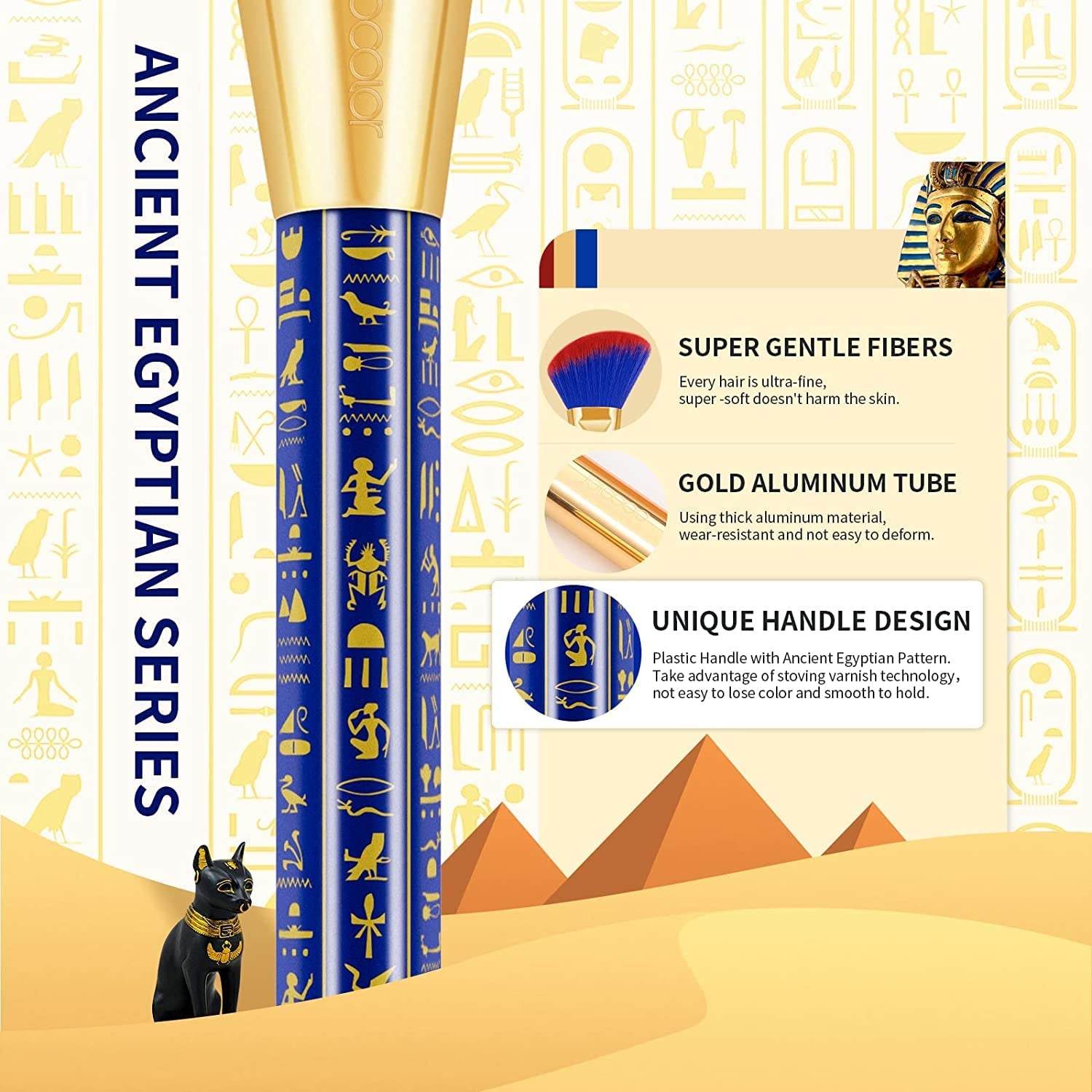 Makeup Brush Set 19Cs -Ancient Egyptian Series, Luxe Design | Professional Makeup Brushes for Foundation, Blush, Bronzer, Contour, Eyeshadow & Powder, Gift Set, Cruelty-Free & Vegan
