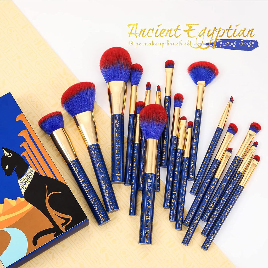 Makeup Brush Set 19Cs -Ancient Egyptian Series, Luxe Design | Professional Makeup Brushes for Foundation, Blush, Bronzer, Contour, Eyeshadow & Powder, Gift Set, Cruelty-Free & Vegan