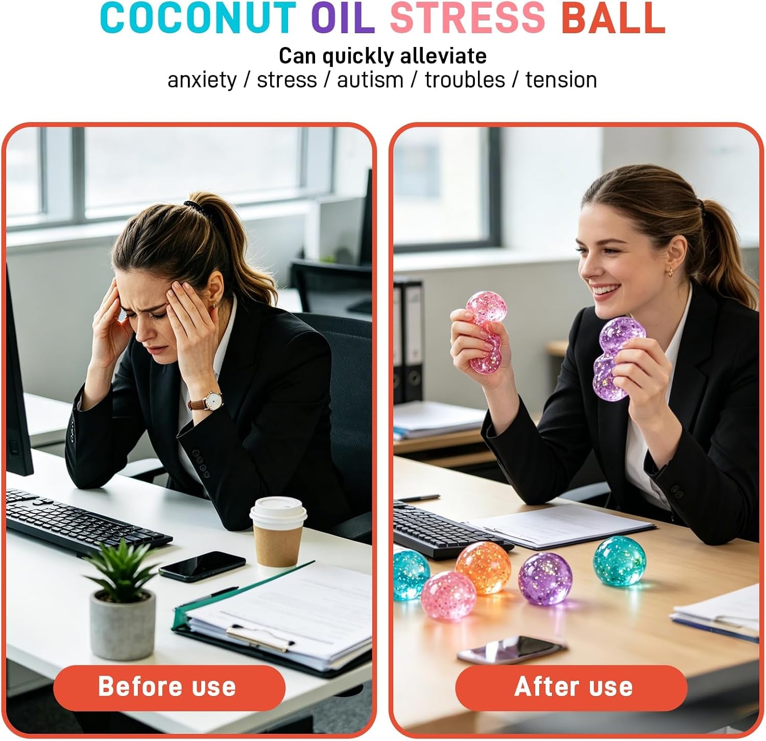 Coconut Oil Squishy, Coconut Oil Slow Rising Squeeze Stress Ball Clear Jelly Bubblegum Texture Coconut Oil Squishy Toy (Orange-A)