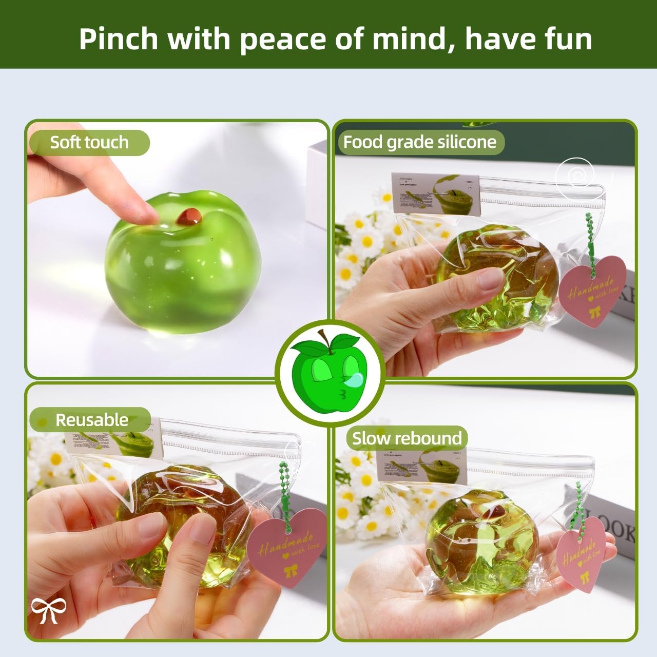 Sticky Apple Taba Clear Squishy Toy, Non-Toxic Silicone Stress Fidget Toy | Skin Friendly Silicone Squeeze Toy Relieves Stress at Home, Work and Travel.Good Sensory Gift for Ages 3+ Kids and Adults