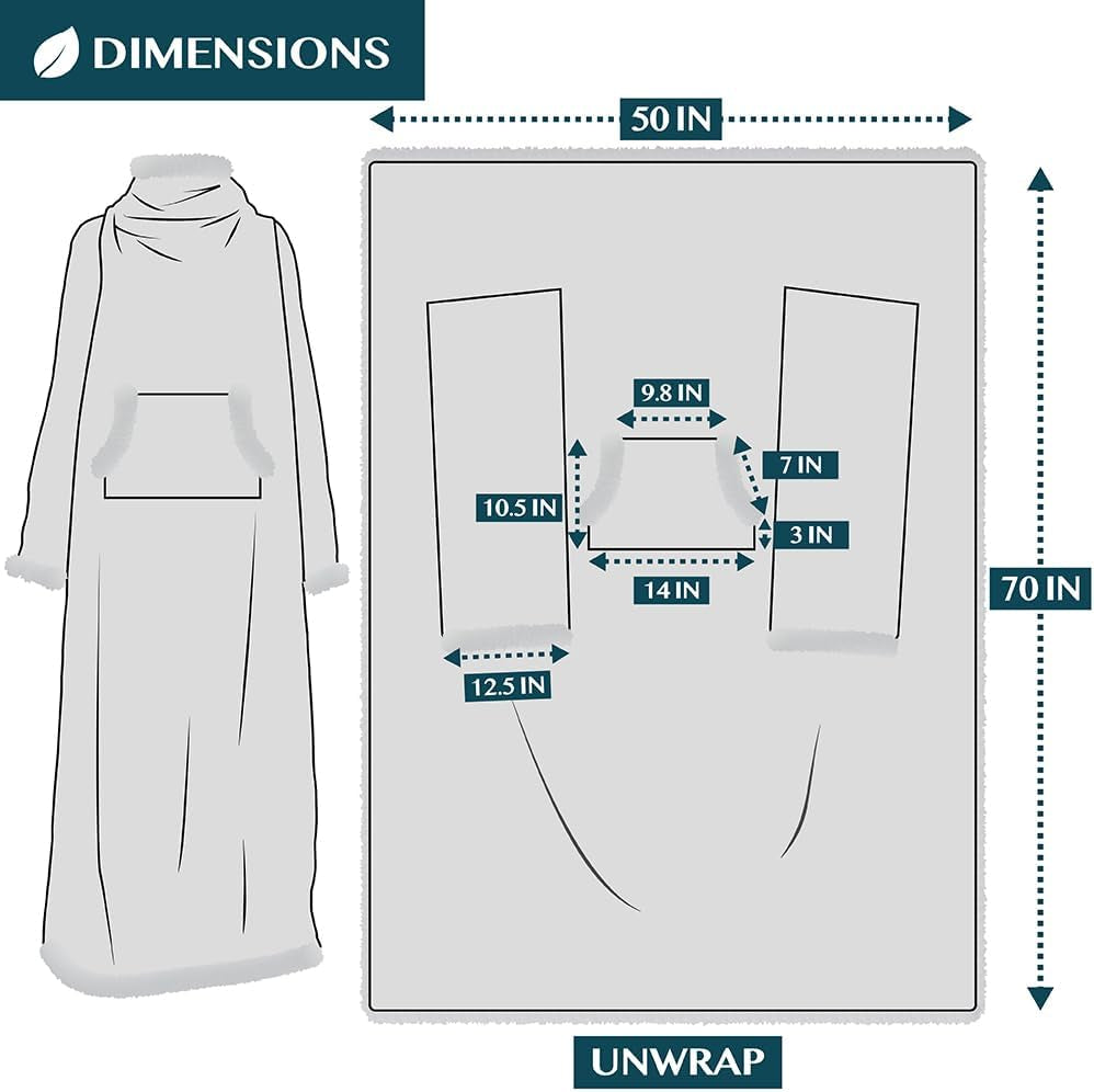 Sherpa Wearable Blanket with Sleeves and Pocket, Plush Thick Cozy Body Blanket Wrap for Adult Women Men, Christmas Gift for Wife Mom, Dark Grey