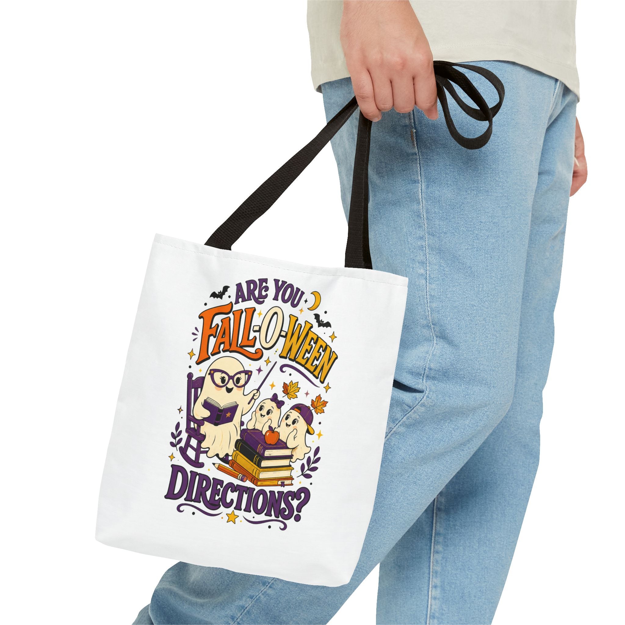 Halloween Tote Bag — "Are You Fall-o-ween Directions?" Cute Spooky Owl & Ghost Trick-or-Treat Tote