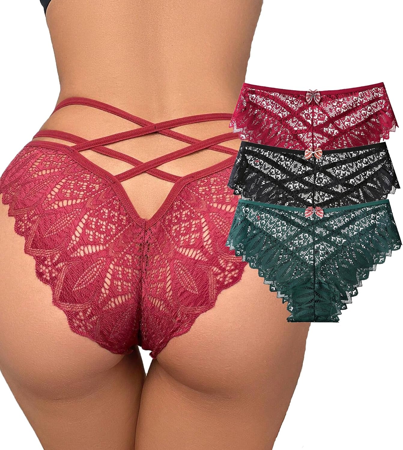 Womens Sexy Thongs Lace Panties Underwear Low Rise plus Size Underpants Pack of 1-3