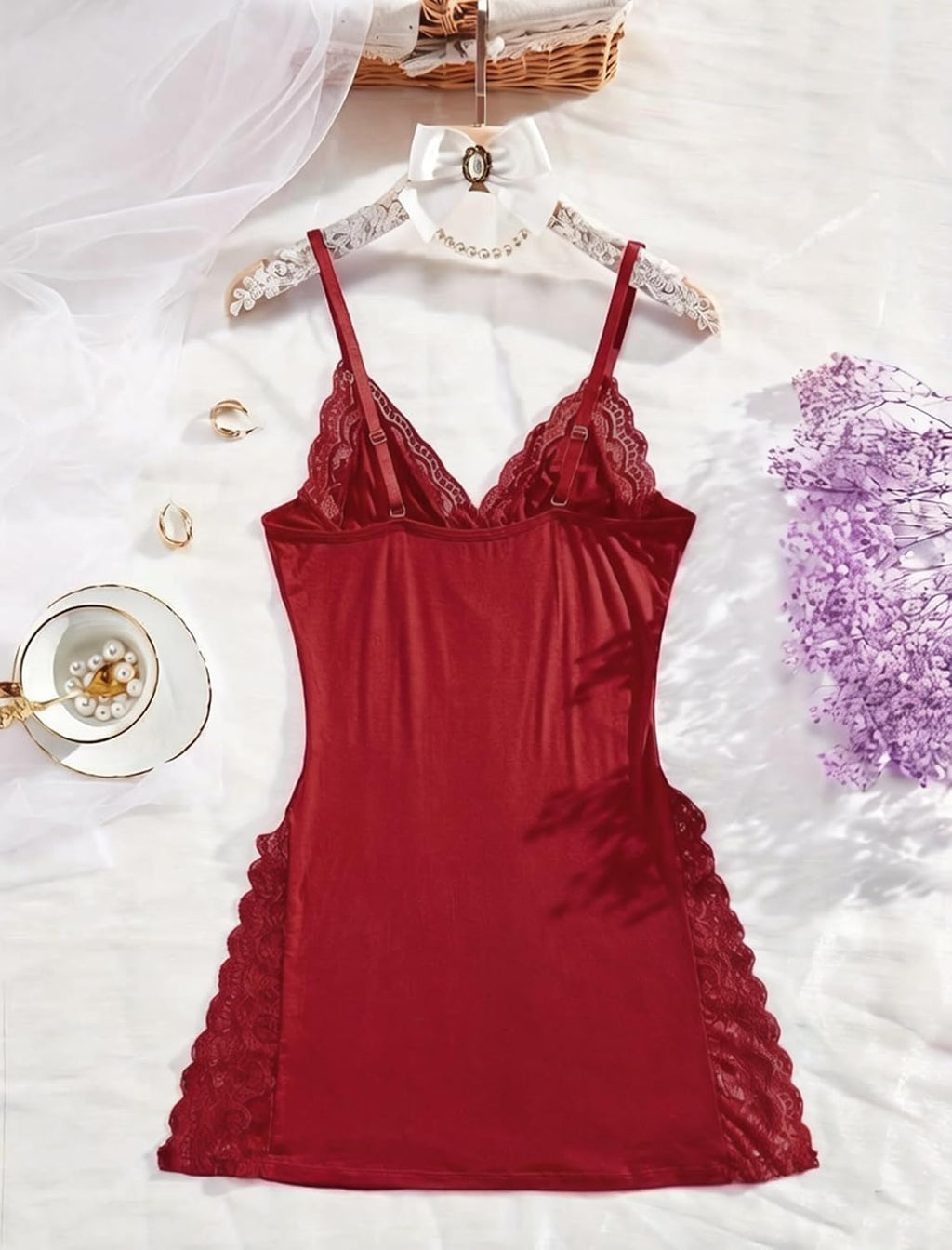 Women'S Lingerie Sexy Nightwear Spaghetti Strap Nightgown Babydoll | Sexy Lingerie for Women, V-Neck Babydoll Lingerie, Cotton Nightgown, Side Slit Chemise Nighty