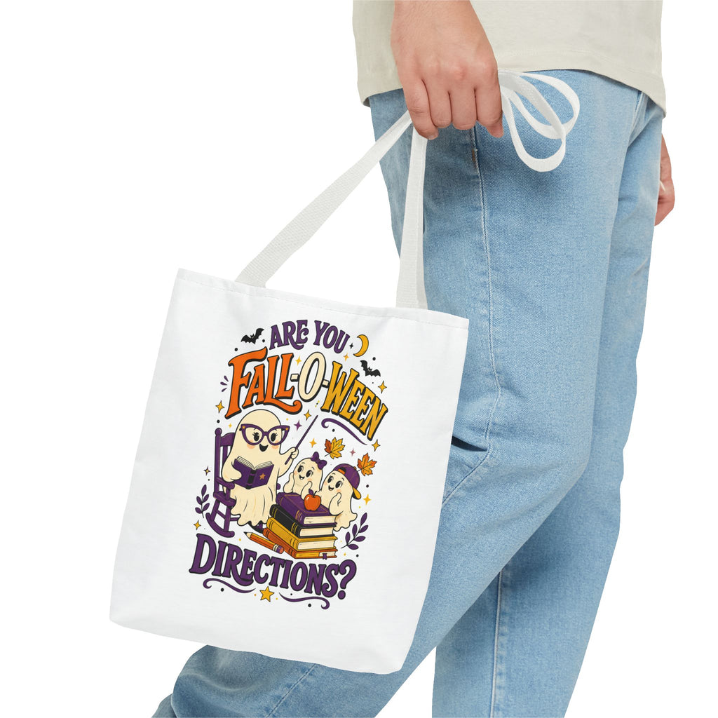 Halloween Tote Bag — "Are You Fall-o-ween Directions?" Cute Spooky Owl & Ghost Trick-or-Treat Tote