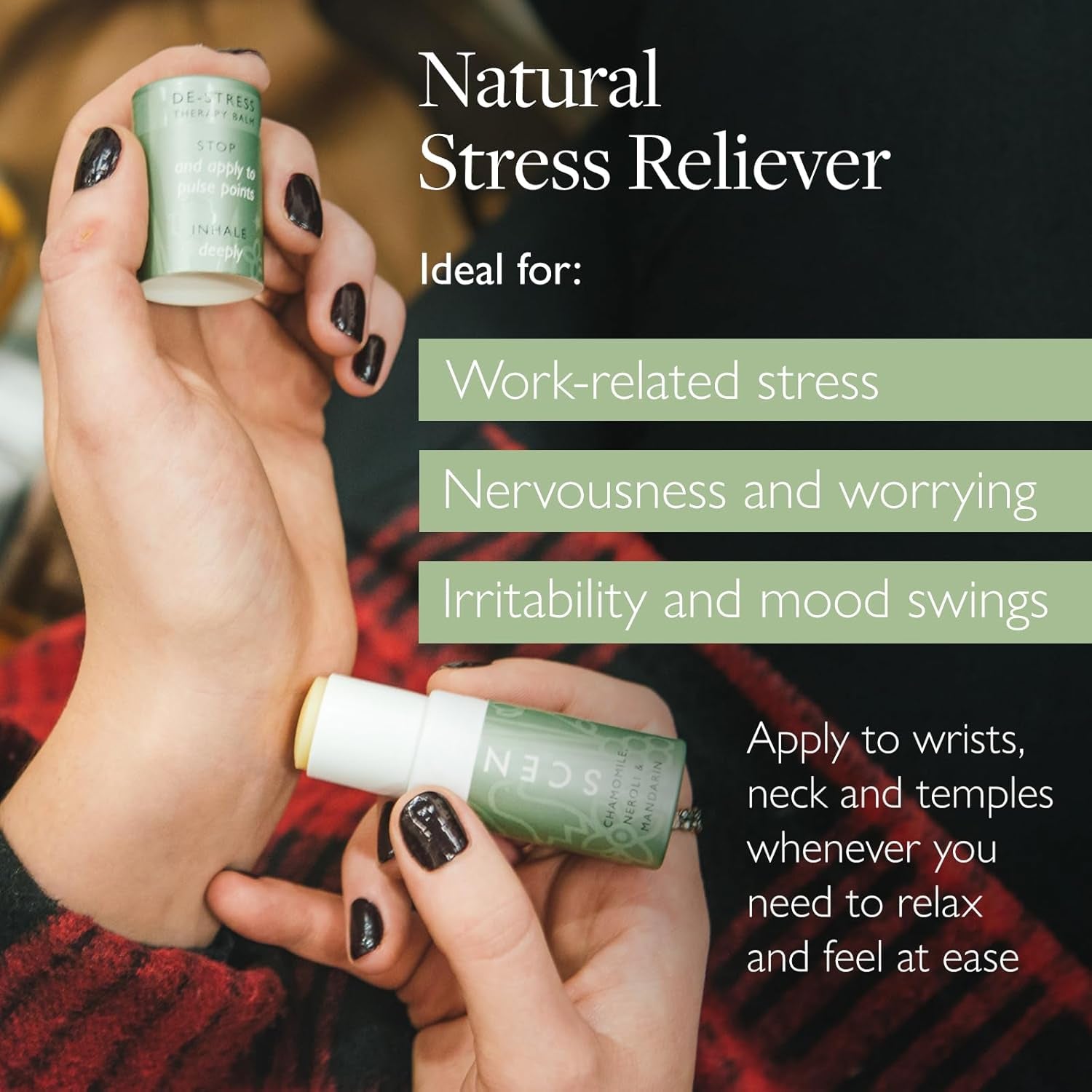 Aromatherapy Stress Relief Balm Stick - De Stress Essential Oil Roll on Calm Carry for Relaxation - Natural Stress Reliever - Chamomile, Cedarwood, Rosemary - Destress Gifts for Women