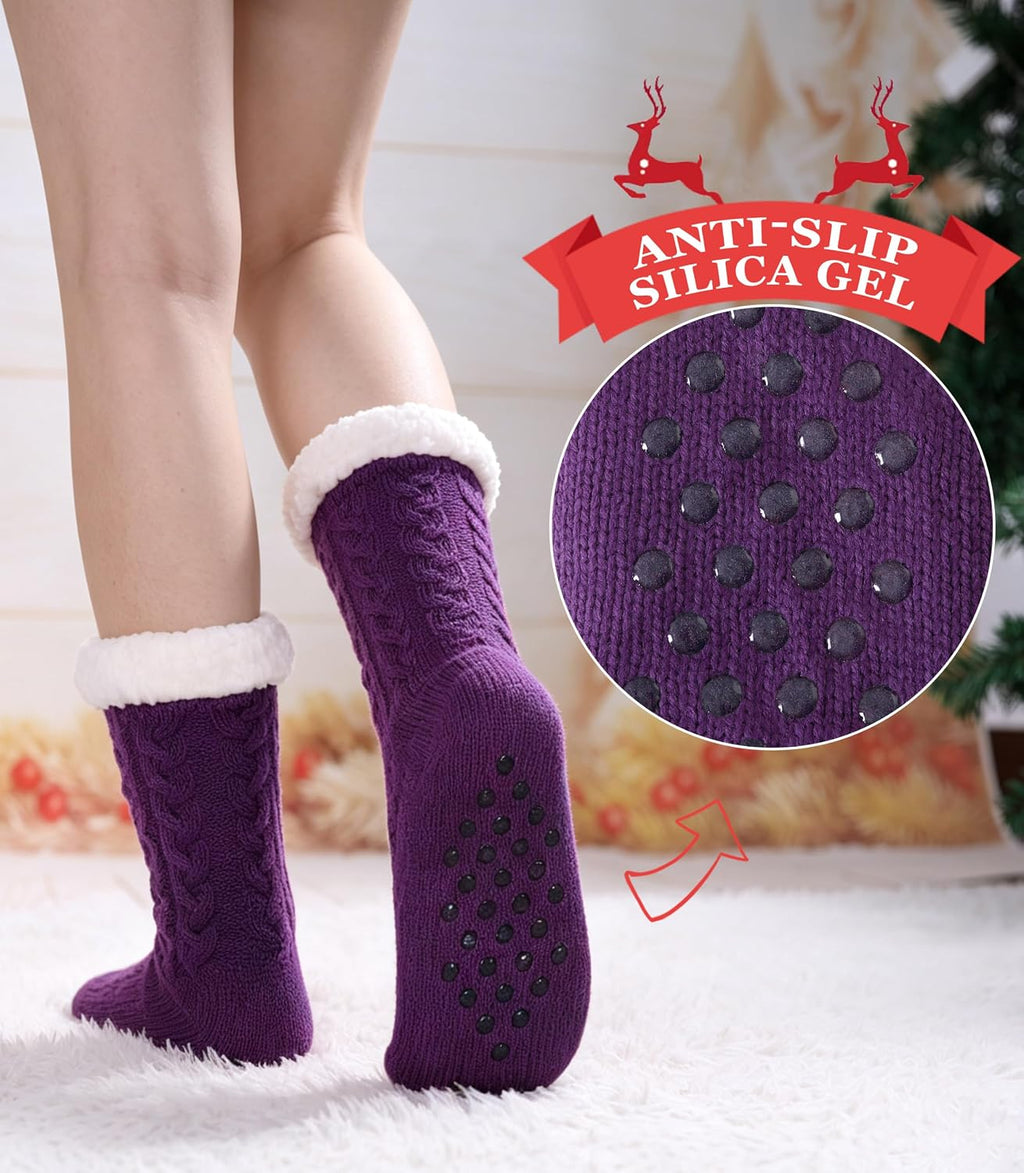 Women'S Winter Super Soft Warm Cozy Fleece Lined Fuzzy Slipper Socks with Grippers