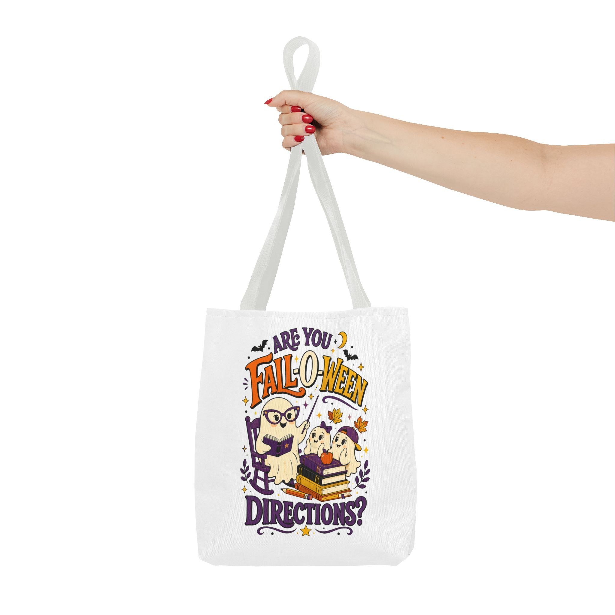 Halloween Tote Bag — "Are You Fall-o-ween Directions?" Cute Spooky Owl & Ghost Trick-or-Treat Tote