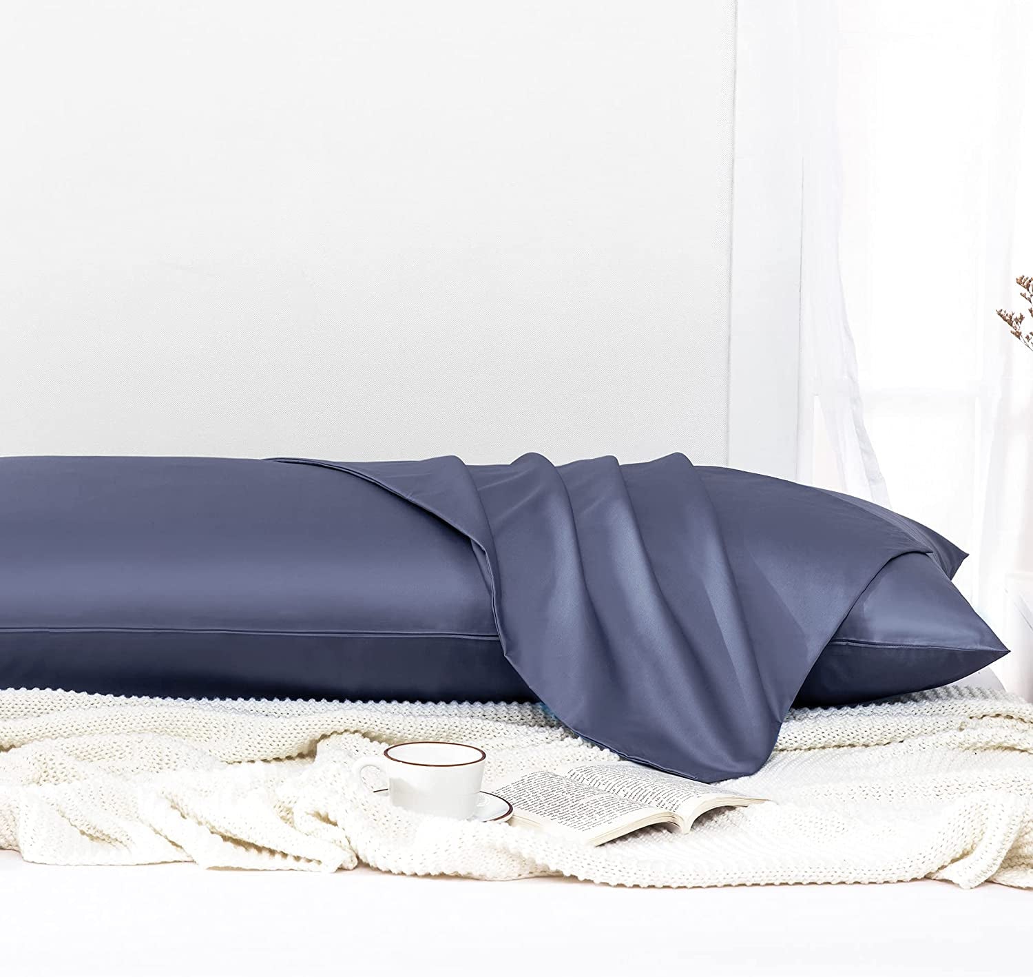 Body Pillow Cover 21X54, 100% Cotton Pillowcase, Steel Blue | 800 Thread Count Cotton Body Pillow Case, Soft Breathable Long Body Pillow Case with Envelope Closure, Set of 1