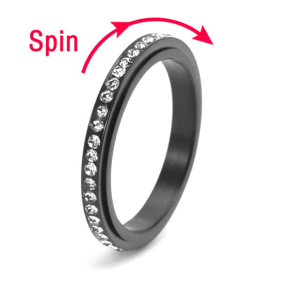 Fidget Anxiety Ring Drive Away Your Anxiety Stainless Steel Spinner Band Rings Cubic Zirconia Rings With Gift Box