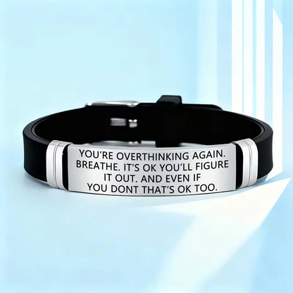 Inspirational Anxiety Relief Adjustable Silicone Bracelet Stainless Steel Quote Mental Health Awareness Gift For Women Men