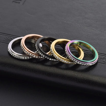 Fidget Anxiety Ring Drive Away Your Anxiety Stainless Steel Spinner Band Rings Cubic Zirconia Rings With Gift Box
