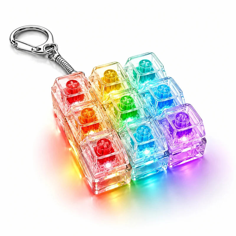 LED Glowing Keyboard Keychain Fingertip Stress Relief Toys Uncompressed Buttons Keyring Student Schoolbag Pendent Gifts