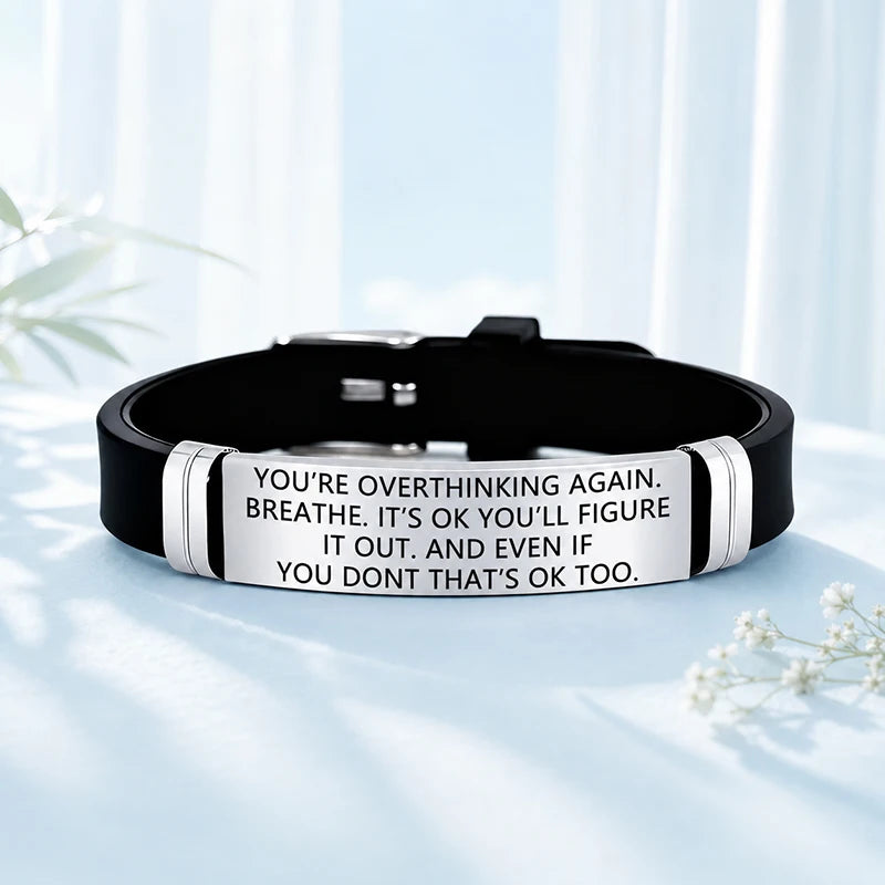 Inspirational Anxiety Relief Adjustable Silicone Bracelet Stainless Steel Quote Mental Health Awareness Gift For Women Men
