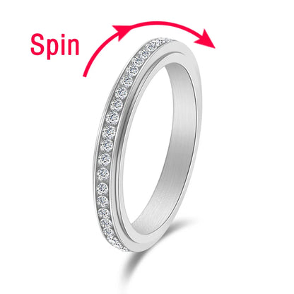 Fidget Anxiety Ring Drive Away Your Anxiety Stainless Steel Spinner Band Rings Cubic Zirconia Rings With Gift Box