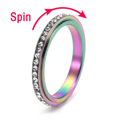 Fidget Anxiety Ring Drive Away Your Anxiety Stainless Steel Spinner Band Rings Cubic Zirconia Rings With Gift Box
