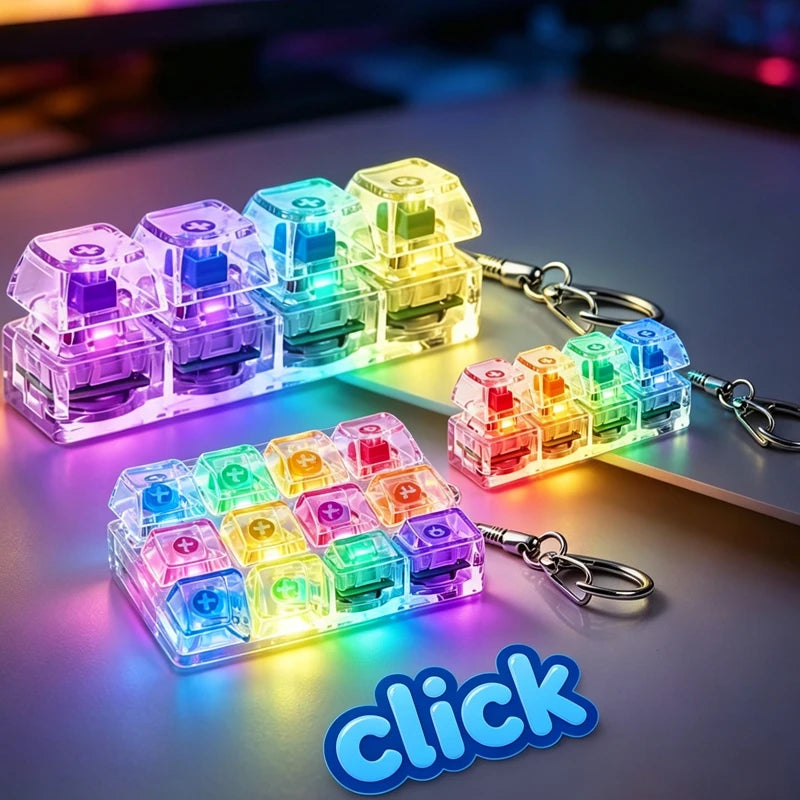 LED Glowing Keyboard Keychain Fingertip Stress Relief Toys Uncompressed Buttons Keyring Student Schoolbag Pendent Gifts