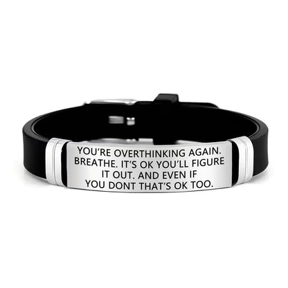 Inspirational Anxiety Relief Adjustable Silicone Bracelet Stainless Steel Quote Mental Health Awareness Gift For Women Men