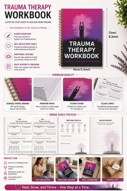 Trauma Therapy Workbook for Emotional Healing, Spiral Bound Journal with Daily Prompts to Process Emotions & Reduce Stress