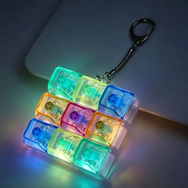 LED Glowing Keyboard Keychain Fingertip Stress Relief Toys Uncompressed Buttons Keyring Student Schoolbag Pendent Gifts
