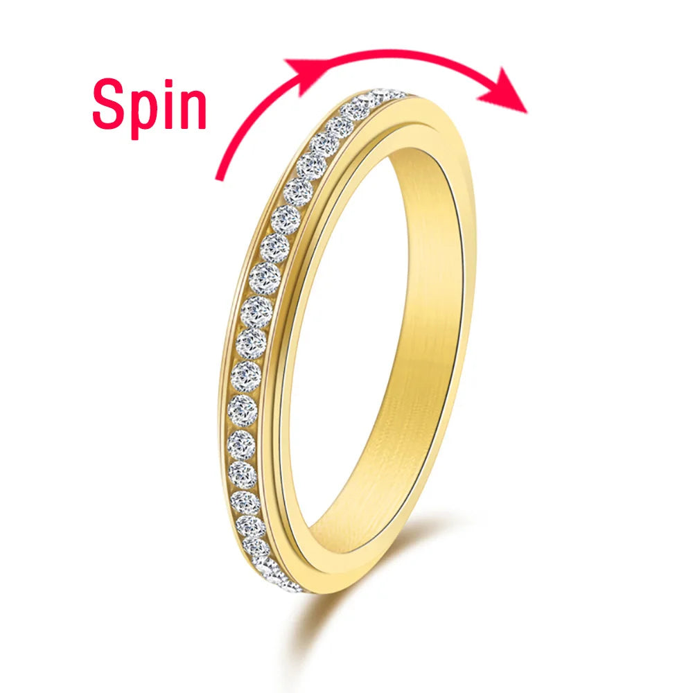Fidget Anxiety Ring Drive Away Your Anxiety Stainless Steel Spinner Band Rings Cubic Zirconia Rings With Gift Box