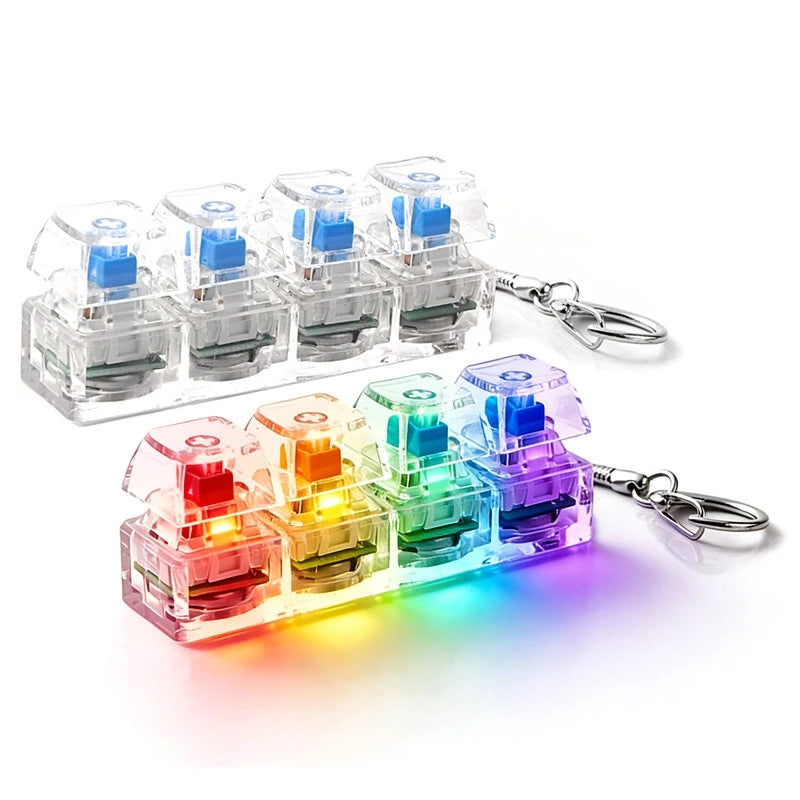 LED Glowing Keyboard Keychain Fingertip Stress Relief Toys Uncompressed Buttons Keyring Student Schoolbag Pendent Gifts