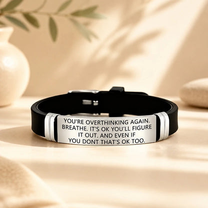 Inspirational Anxiety Relief Adjustable Silicone Bracelet Stainless Steel Quote Mental Health Awareness Gift For Women Men
