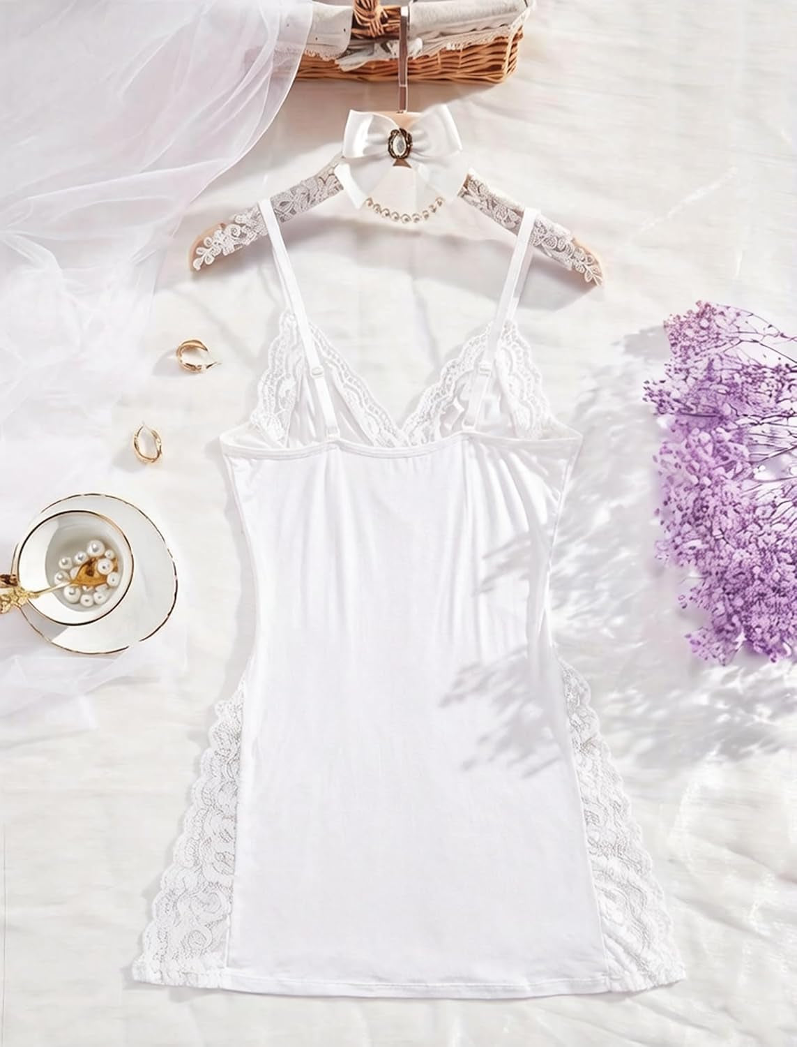Women'S Lingerie Sexy Nightwear Spaghetti Strap Nightgown Babydoll | Sexy Lingerie for Women, V-Neck Babydoll Lingerie, Cotton Nightgown, Side Slit Chemise Nighty