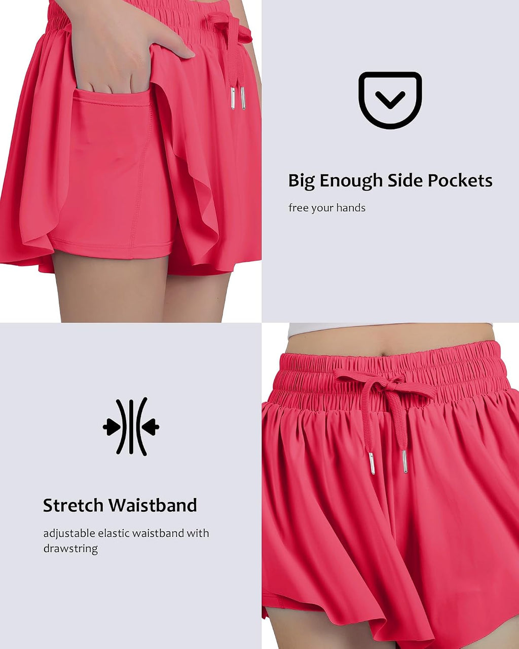 Girls Butterfly Shorts Flowy Athletic Shorts for Dance Cheer 5-14Y | Kids Skorts Preppy Shorts with Pocket Cool Material