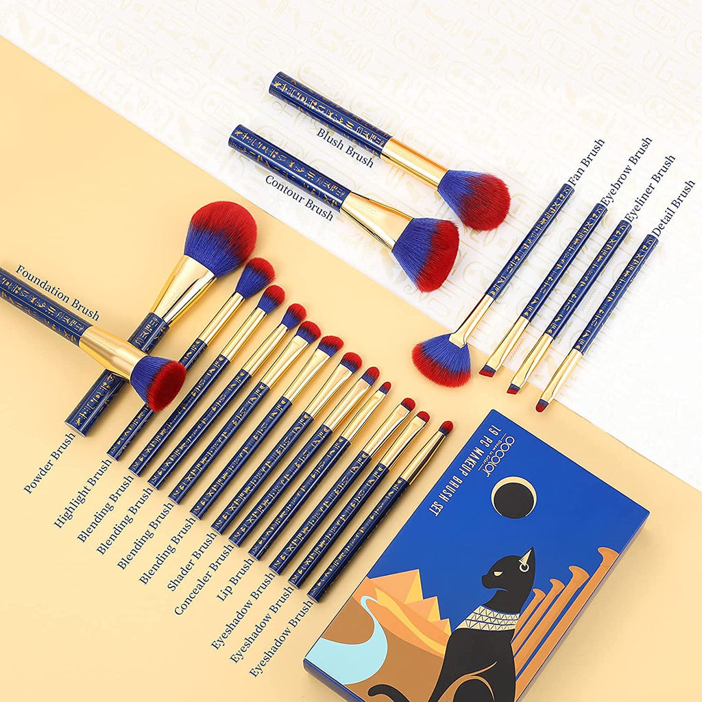 Makeup Brush Set 19Cs -Ancient Egyptian Series, Luxe Design | Professional Makeup Brushes for Foundation, Blush, Bronzer, Contour, Eyeshadow & Powder, Gift Set, Cruelty-Free & Vegan